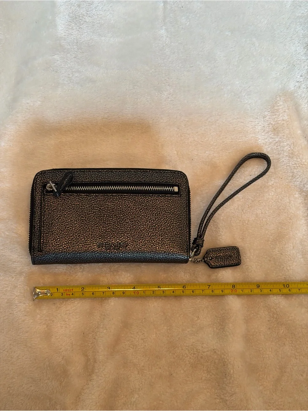 Y2K Coach Black Pebbled Leather Zip Phone Wallet with Turn-Lock